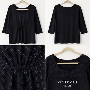 Venezia (Lane Bryant) Women‎ 18/20 Polka Dot Tunic Top 3/4 Sleeve Scoop Neck